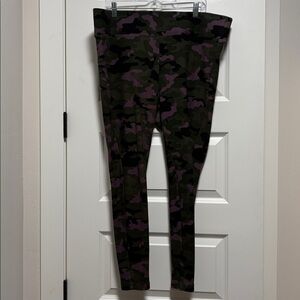 Torrid Camouflage Pixie Pants in Green and Purple.